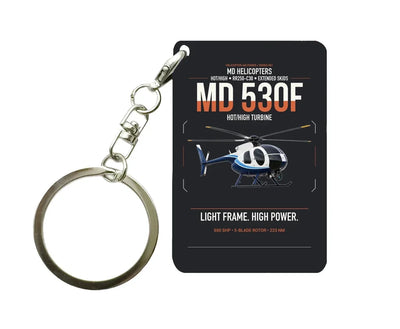 MD Helicopters MD 530F design on black designed key chain, double-side print