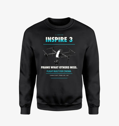 DJI Inspire 3 design on black sweatshirt