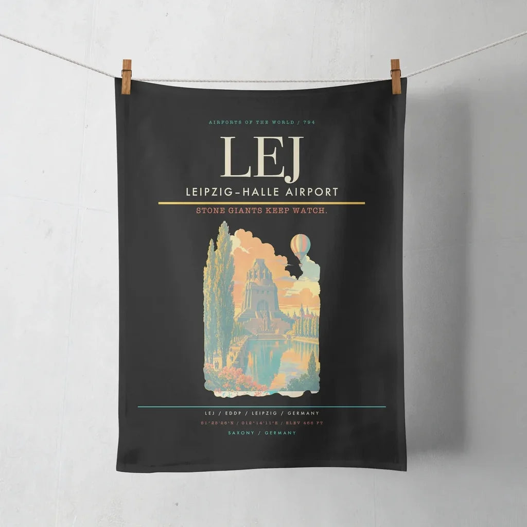 Leipzig–Halle Airport (LEJ) design on black towel