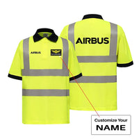 Thumbnail for Airbus & Text aviation design printed on soft cotton reflective polo shirt.