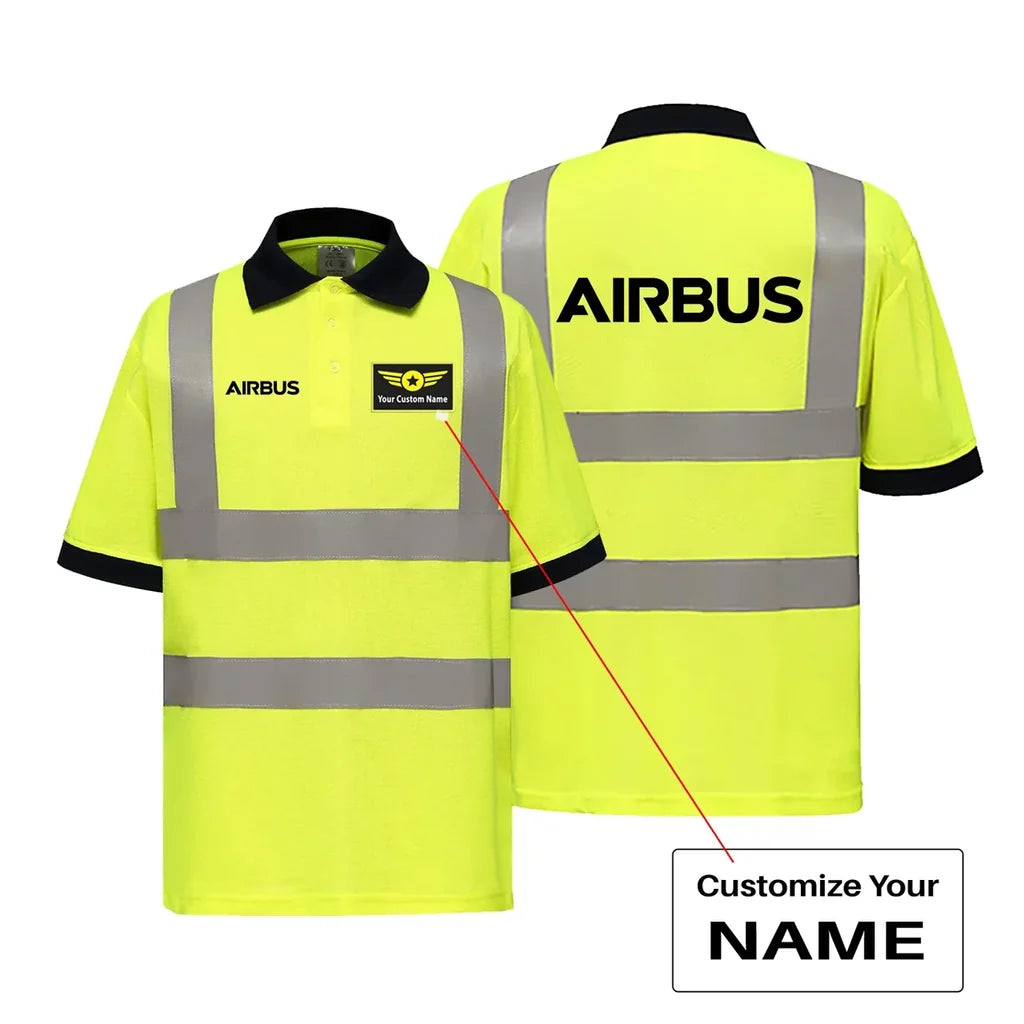 Airbus & Text aviation design printed on soft cotton reflective polo shirt.