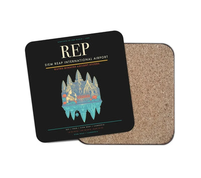 Siem Reap International Airport (REP) design on black 1 piece coaster