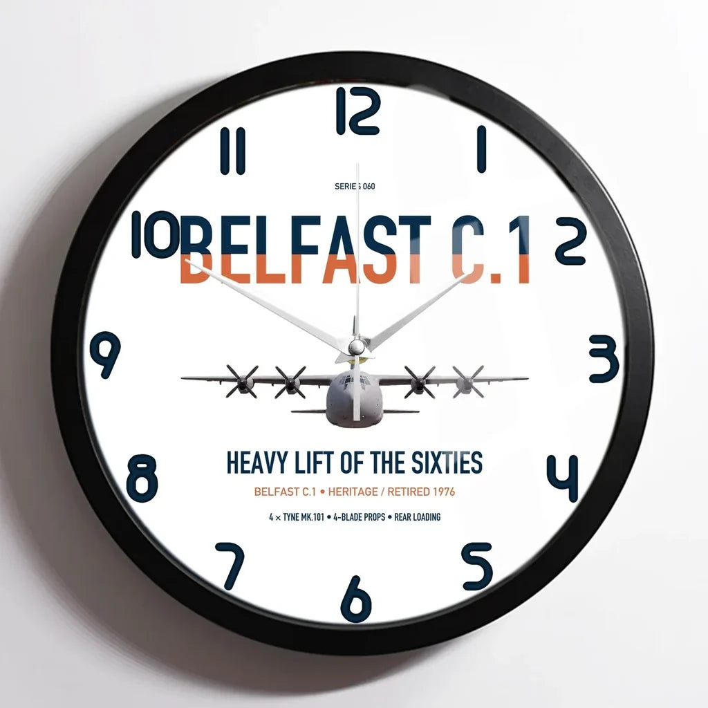 Short Belfast C.1 design on white framed wall clock