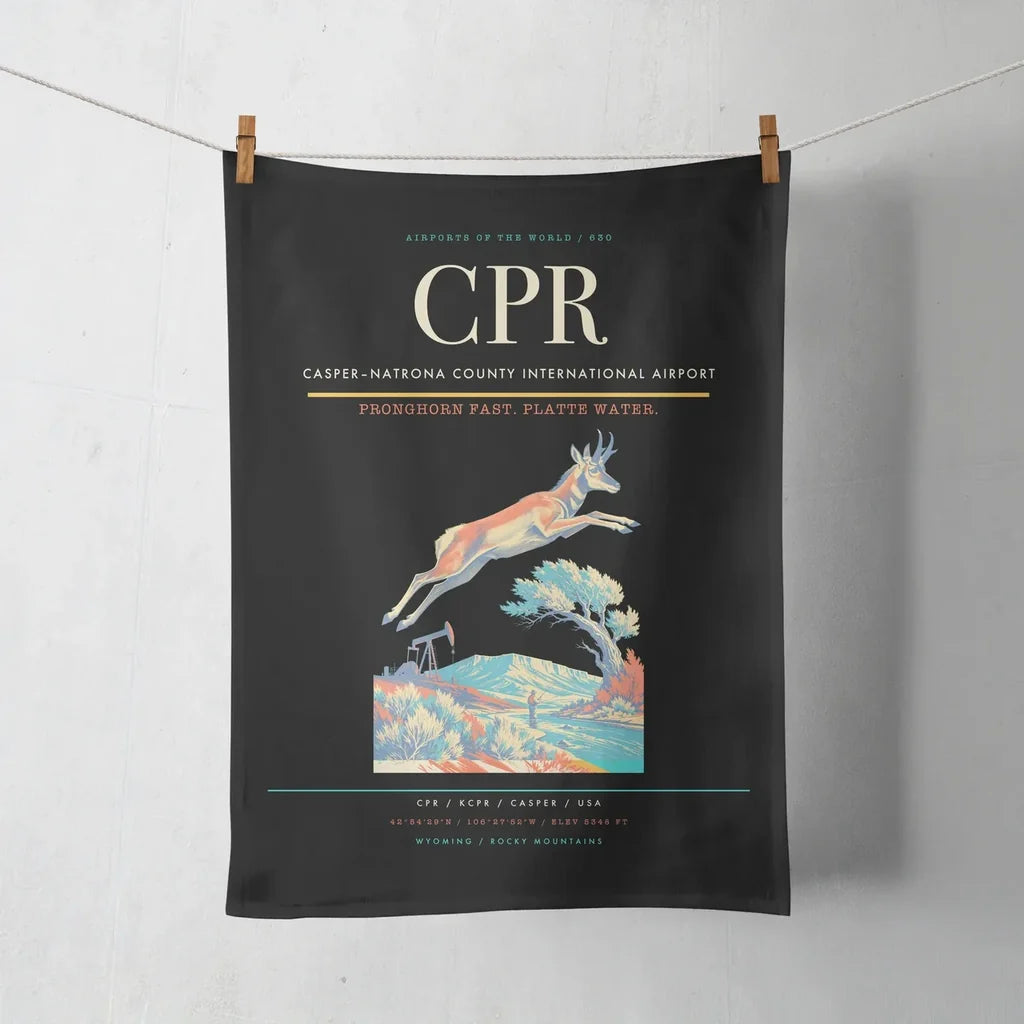 Casper–Natrona County International Airport (CPR) design on black towel