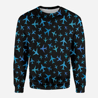 Thumbnail for Many Airplanes Black aviation design printed on soft cotton blend 3D sweatshirt.