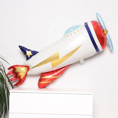 Lightning Airplane Aluminum Foil Balloon: Aircraft-Shaped Party Decor aviation themed airplane balloon in durable latex.