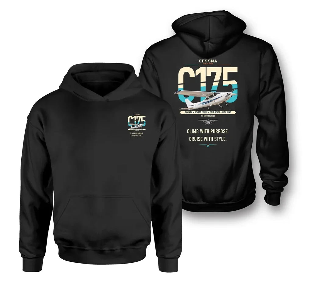 Cessna 175 Skylark design on black double-side hoodie, double-side print