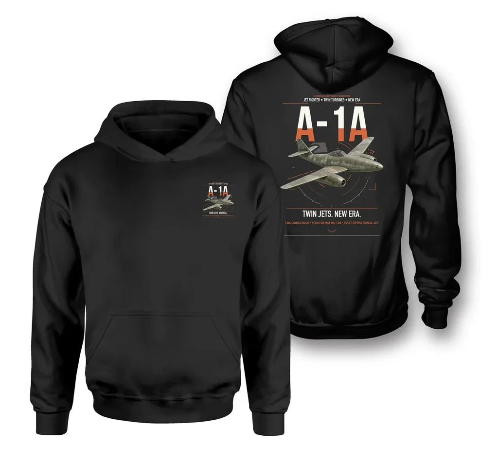 Messerschmitt Me 262A-1a design on black double-side hoodie, double-side print