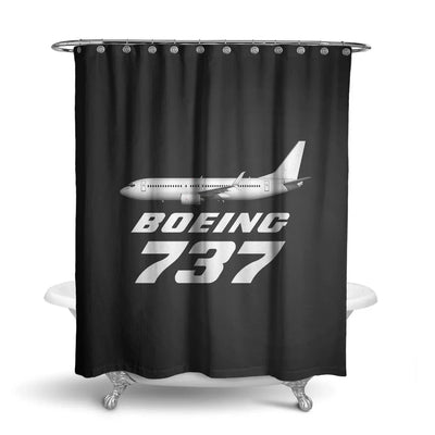 The Boeing 737 aviation design on waterproof polyester shower curtain.