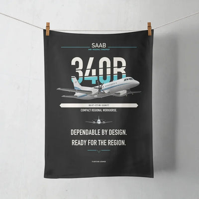 Saab 340B design on black towel