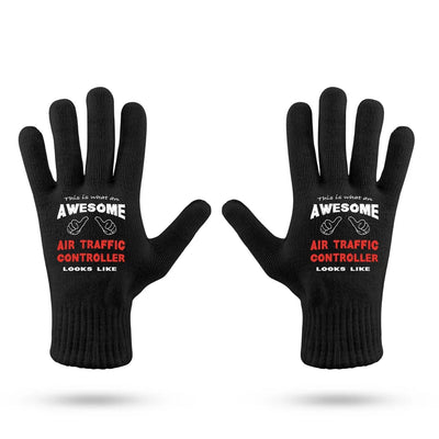 Air Traffic Controller aviation design on soft knit fabric gloves.