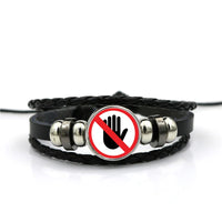 Thumbnail for Don't Touch Please aviation-themed bracelet, polished stainless steel.