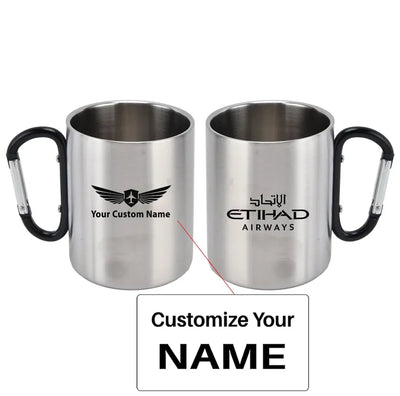 Etihad Airways Airlines aviation design on outdoor mug, durable insulated construction.