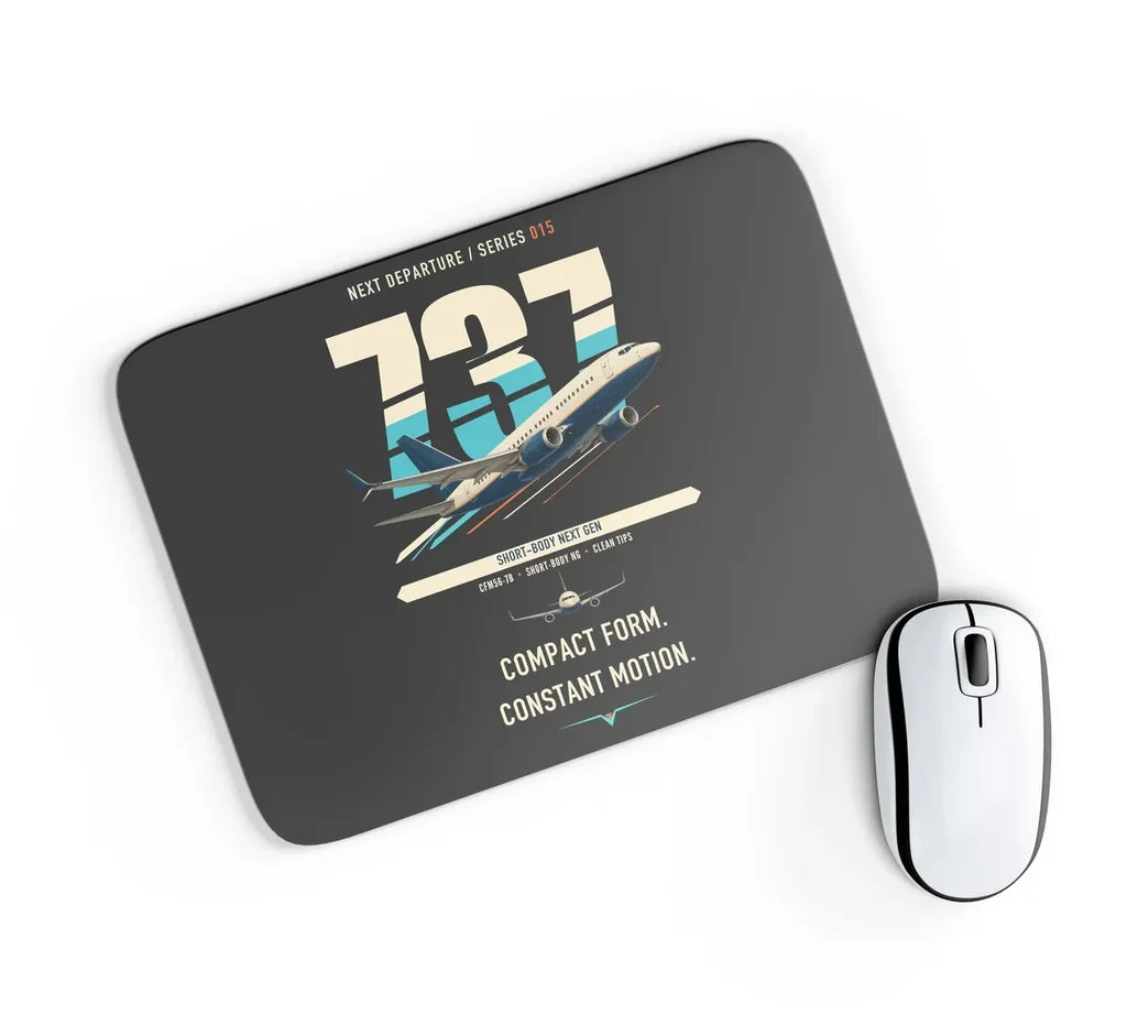 Boeing 737-700 NG design on black rectangle mouse pad