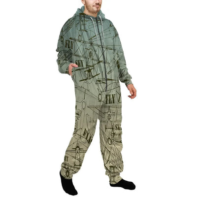 Retro Airplanes & Text Jumpsuit for Men & Women aviation design on soft cotton blend jumpsuit.