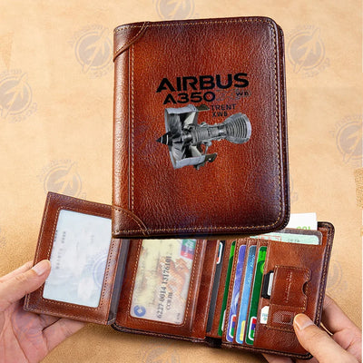 Airbus A350 & Trent Wxb Engine aviation leather wallet in leather.