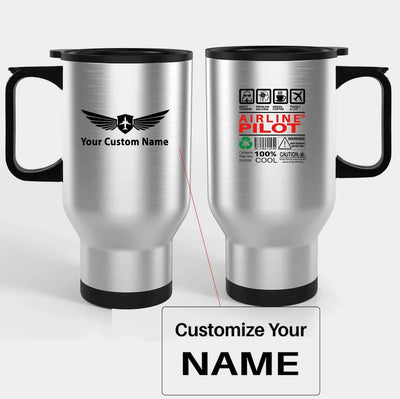 Airline Pilot Label Travel Mugs (With Holder) aviation design on travel mug with holder, insulated double-wall with car-cup b.