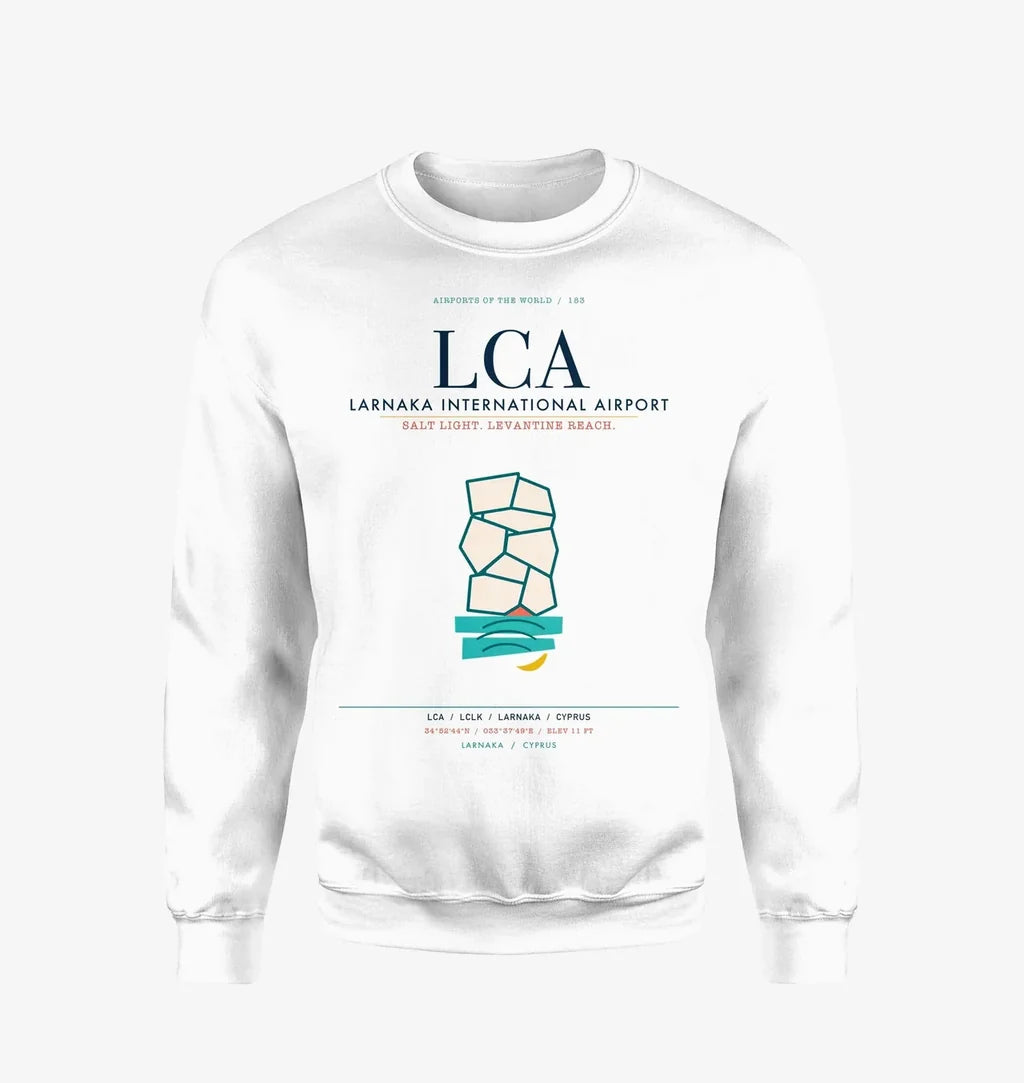 Larnaka International Airport (LCA) design on white sweatshirt
