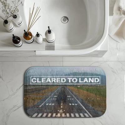 Cleared To Land Runway aviation print bath mat, soft absorbent fabric with non-slip backing.