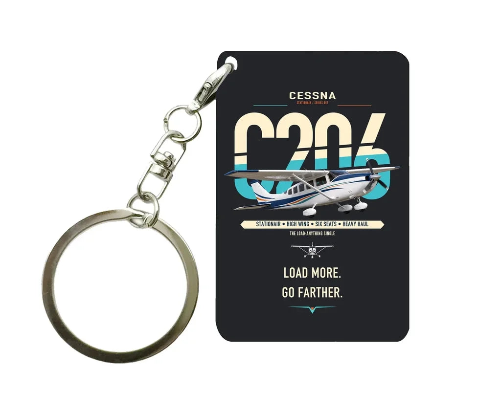 Cessna 206 Stationair design on black designed key chain, double-side print