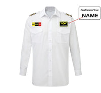 Thumbnail for Eat Sleep Fly (Colourful) aviation design printed on crisp poplin cotton long-sleeve pilot shirt.