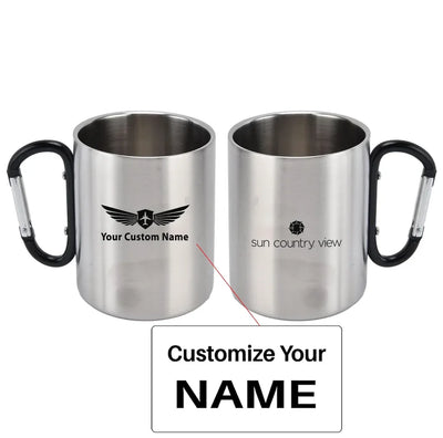 Sun Country Airlines aviation design on outdoor mug, durable insulated construction.