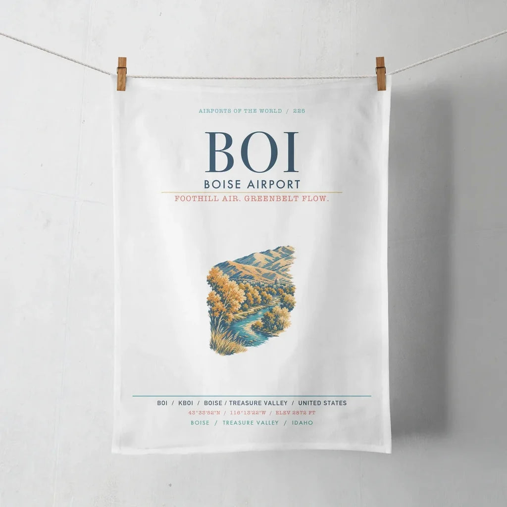 Boise Airport (BOI) design on white towel