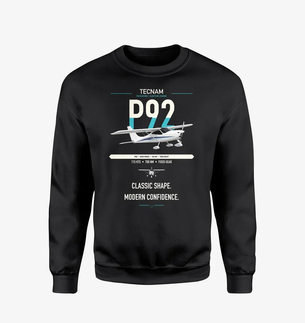 Tecnam P92 Echo MkII design on black sweatshirt