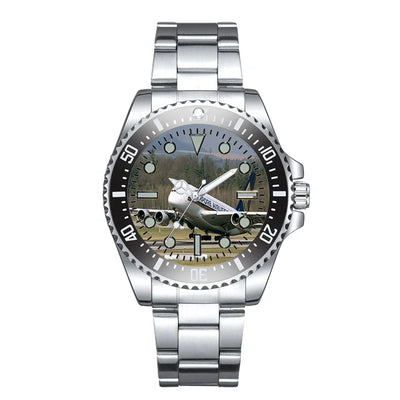 Departing Singapore Airlines A380 Luxury Aviators aviation-themed aviator watch, polished premium stainless steel.