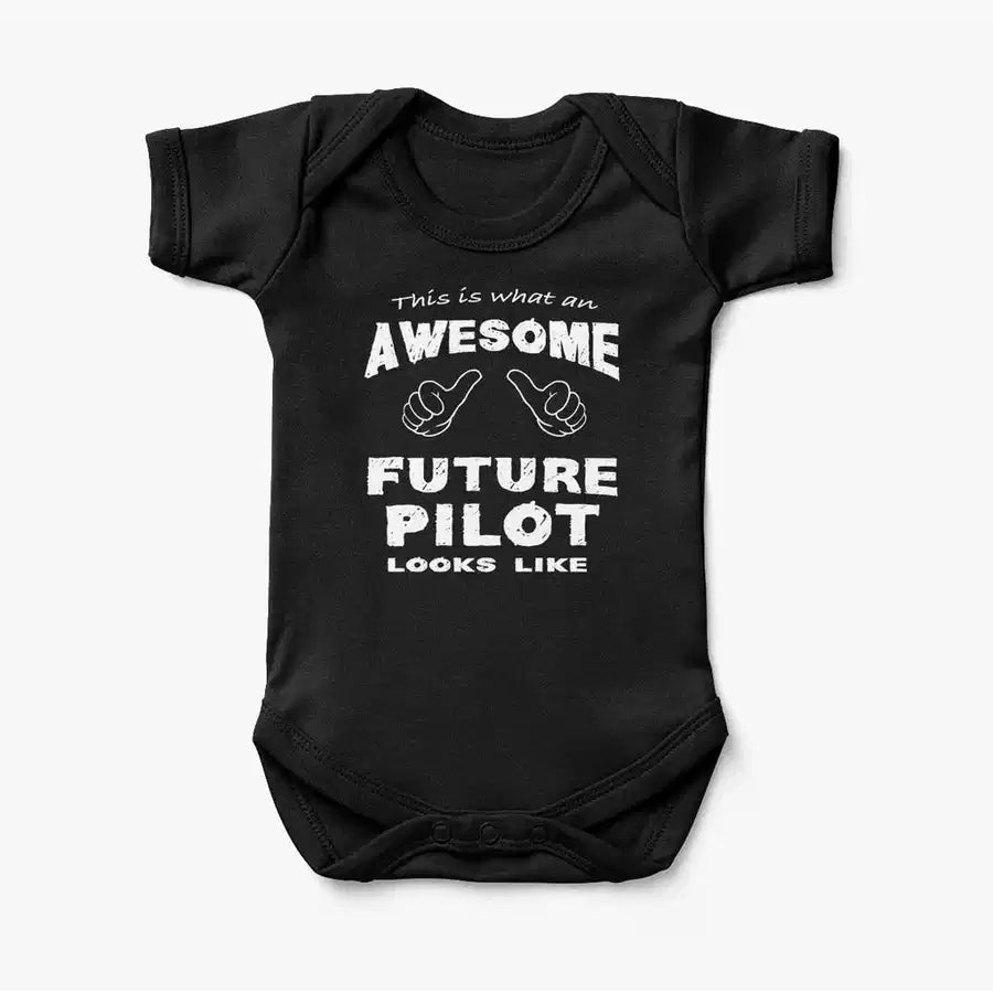 This is What an Awesome Future Pilot Looks Like aviation print on kids gentle cotton bodysuit.