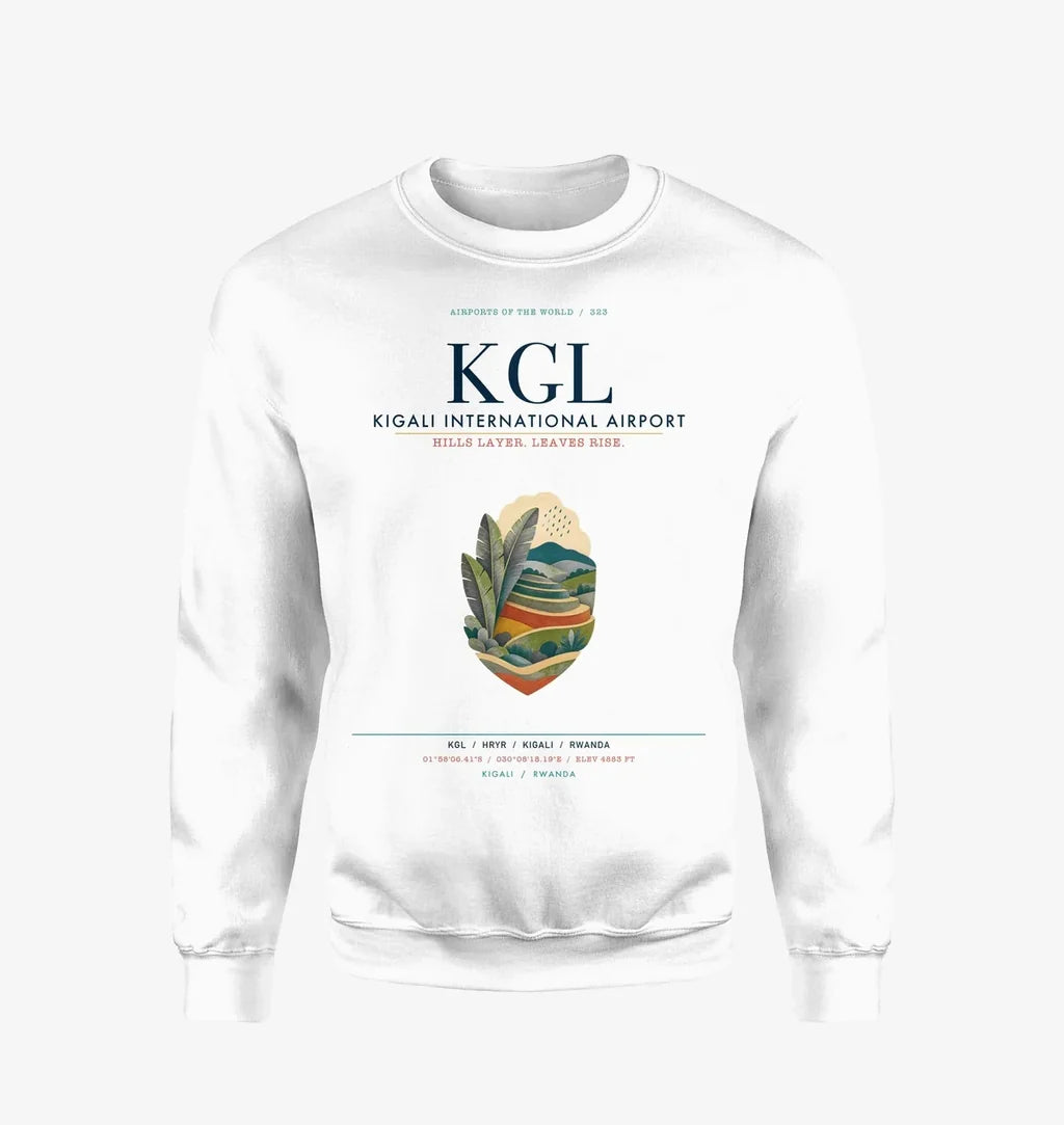 Kigali International Airport (KGL) design on white sweatshirt