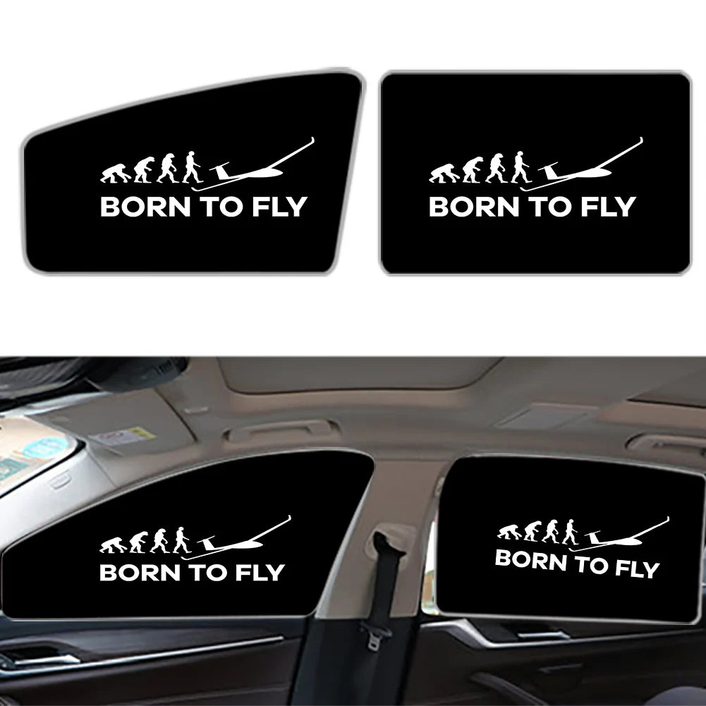 Born To Fly Glider Car Sun Shade (Side window) aviation design on reflective polyester car side window sun shade.