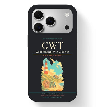 Westerland Airport (GWT) design on black iPhone 17 Pro MagSafe case