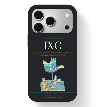 Chandigarh Airport (IXC) design on black iPhone 17 Pro MagSafe case