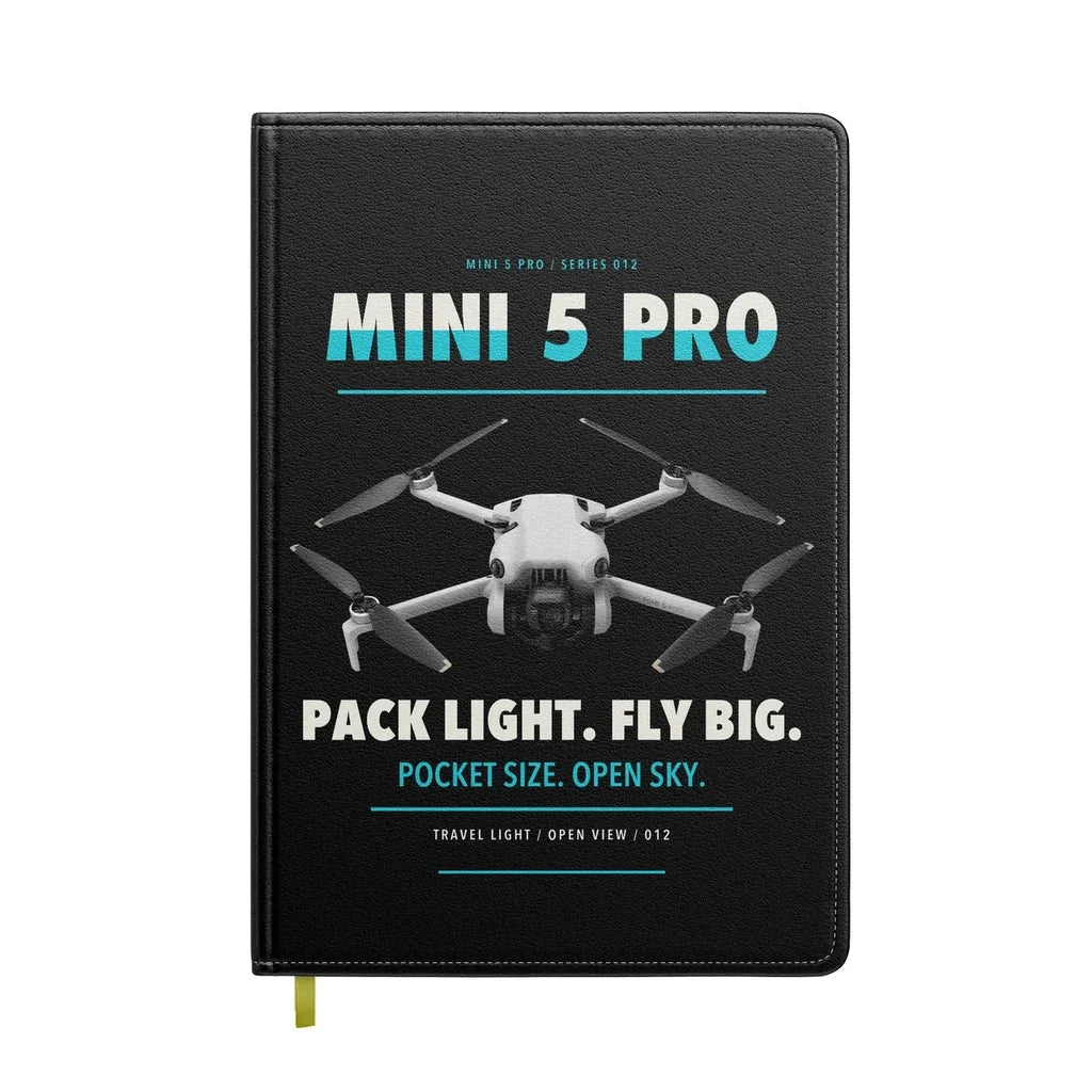 DJI Mini 5 Pro design on black notebook