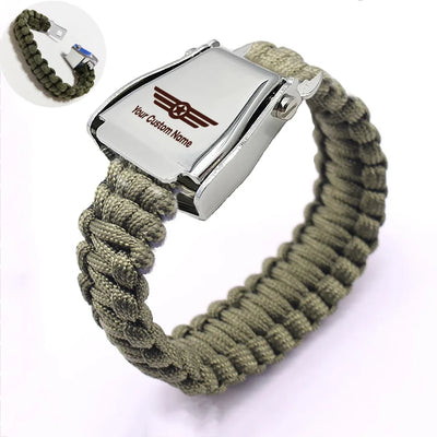 Custom Name (Badge 6) aviation seat-belt buckle bracelet, real seat-belt webbing.