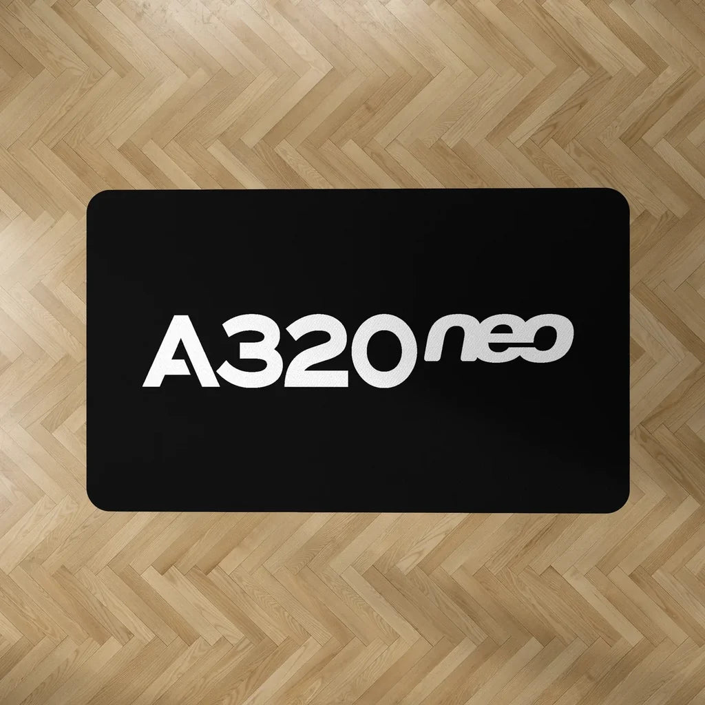 A320neo & Text aviation design on durable carpet pile with non-slip backing rectangle carpet floor mat.