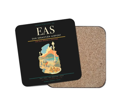 San Sebastián Airport (EAS) design on black 1 piece coaster