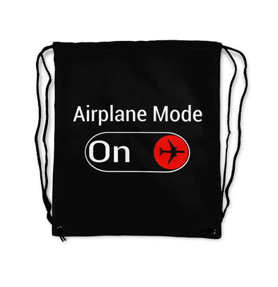 Airplane Mode On aviation print drawstring bag, lightweight polyester.