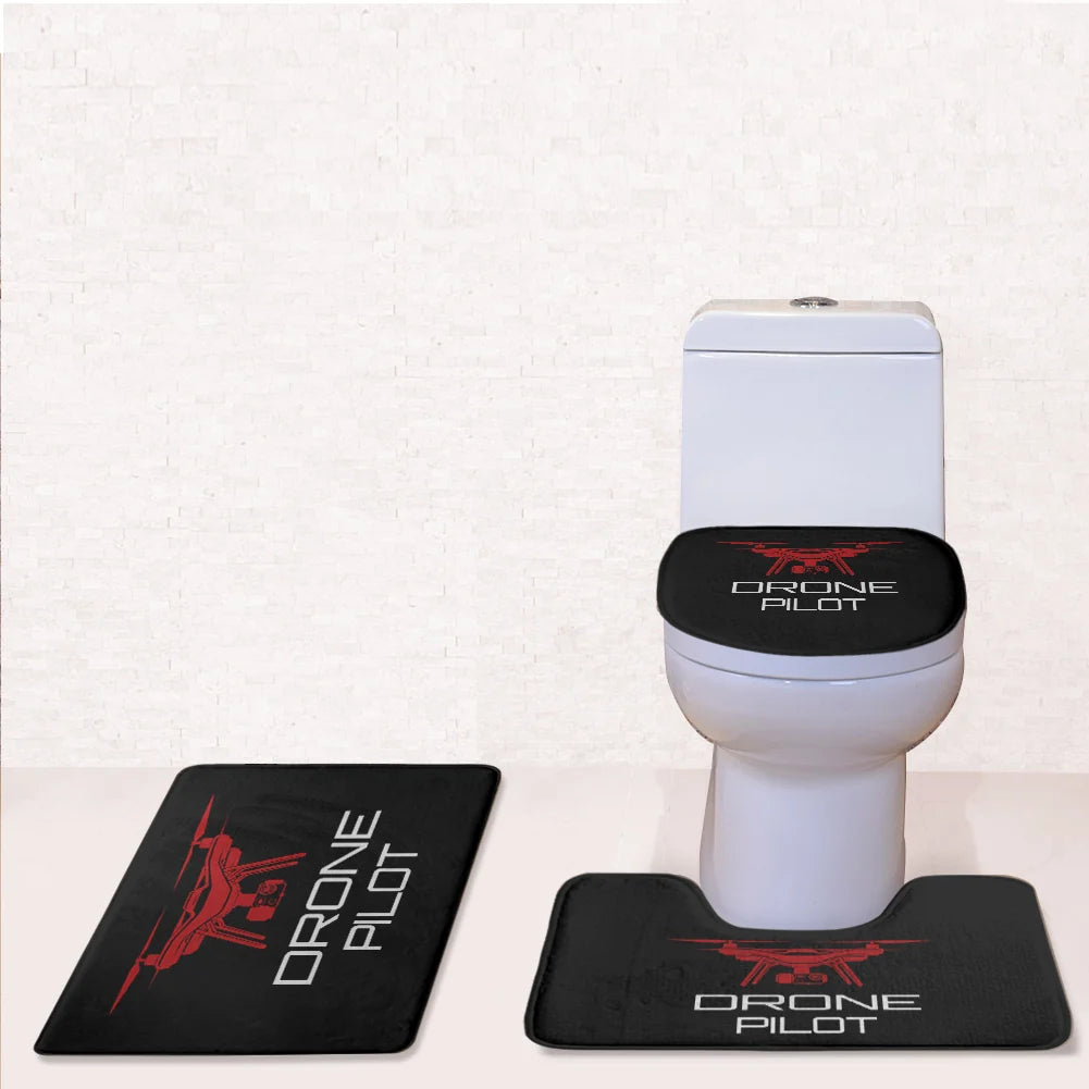 Drone Pilot Toilet Seat Cover Three-piece aviation print on soft fabric toilet seat cover set.