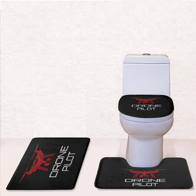 Drone Pilot Toilet Seat Cover Three-piece aviation print on soft fabric toilet seat cover set.