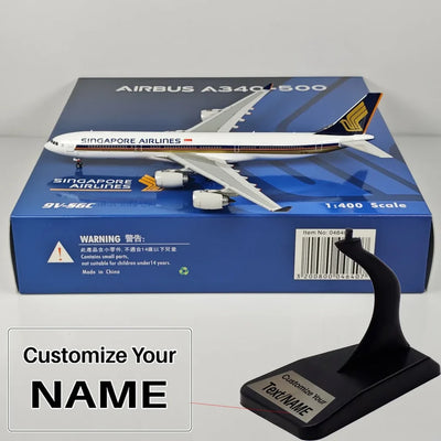 Side view of Singapore Airlines Airbus A340-500 9V-SGC Airplane Model 1/400 aviation 16-18cm scale model aircraft in diecast.