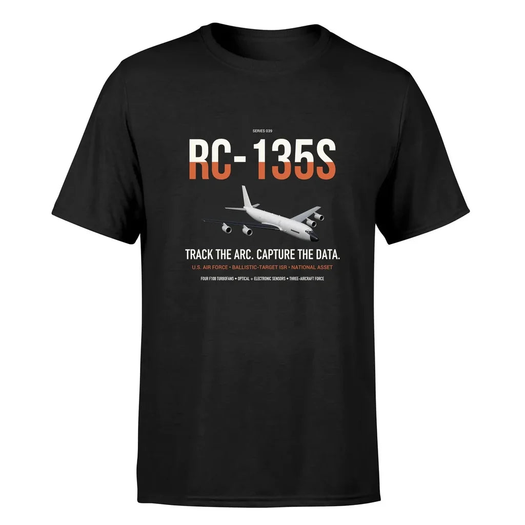 RC-135S Cobra Ball design on black double-side t-shirt, single-side print