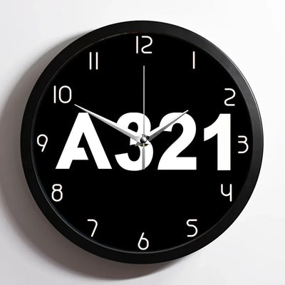 Airbus A321 Flat Text aviation design on premium wood and metal wall clock.
