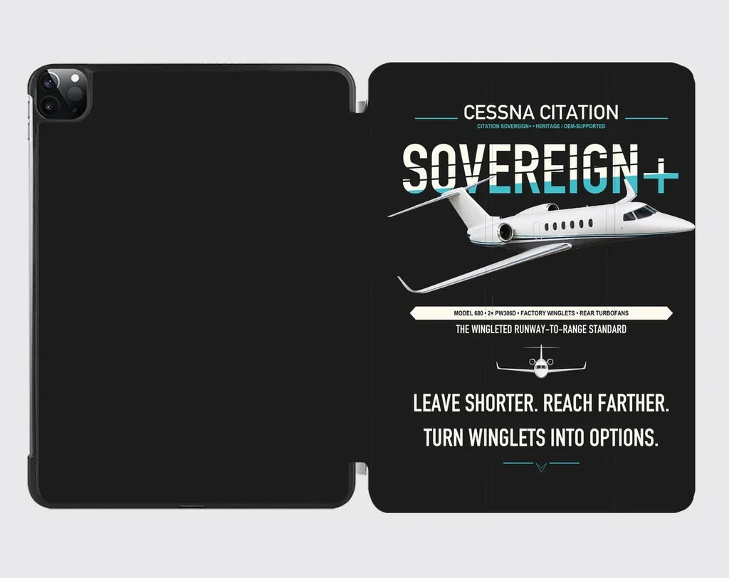 Cessna Citation Sovereign+ design on black ipad tablet case