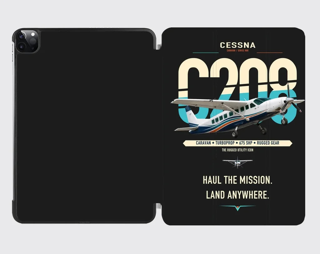Cessna 208 Caravan design on black ipad tablet case