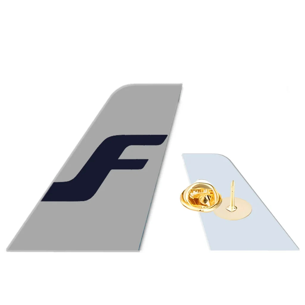 Finnair Airlines aviation design tail-shape badge pin in polished alloy.
