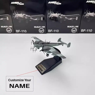 Side view of 1/100 Messerschmitt Bf 110 Heavy Fighter Fighter-Bomber Airplane Model aviation military aircraft model in dieca.