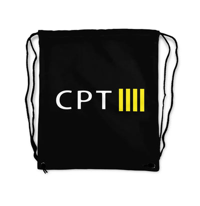 CPT & 4 Lines aviation print drawstring bag, lightweight polyester.