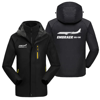 The Embraer ERJ-190 aviation design printed on heavyweight insulated shell with snow cuffs thick ski jacket.